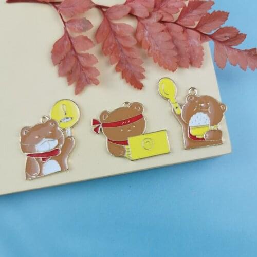 JeQue 10pcs Cartoon Struggle Bear Charms Cute Enamel Animals Charm For Jewelry Making Earring Pendant Bracelet Necklace Finding