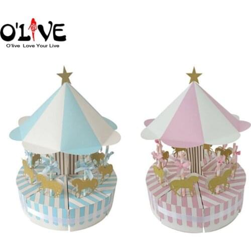 Carousel Gift Box Cake Baby Shower Candy Box Paper Wedding Birthday Party Decorations Cardboard Boxes Bonbonniere Baptism Favors