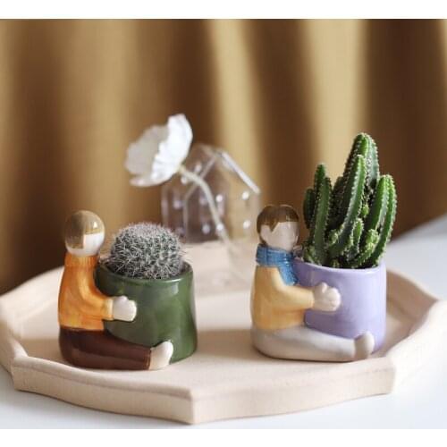Creative couple small flower pot Cartoon Boy Girl succulent pots macetas decorativas Ceramic pots for plants desktop home decor
