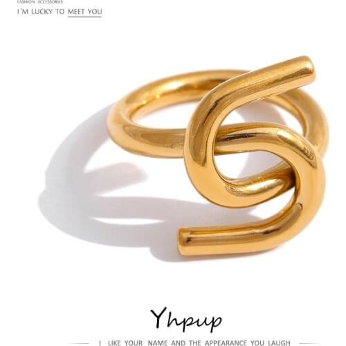 Yhpup Stainless Steel Tie Ring Statement Gold Metal 18 K Irregular Fashion Ring Accessories joyería acero inoxidable mujer Gift