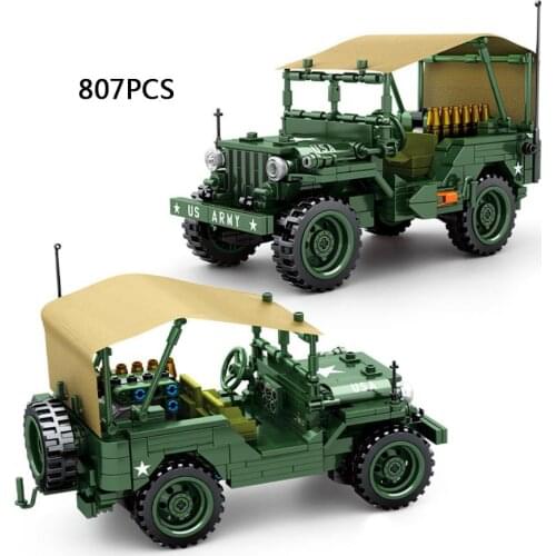 Technical classic car build block Willys M38 model military jeeps Pull back vehicle steam assembly brick toy collection for gift
