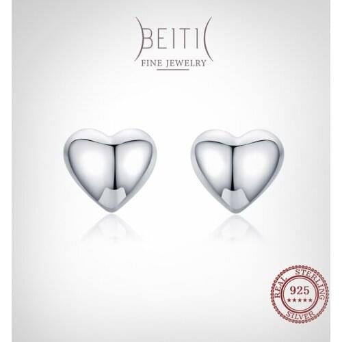 Beitil Petite Plain Hearts Stud Earrings for Women genuine 925 sterling silver Small Earrings Minimalist Fine Jewelry