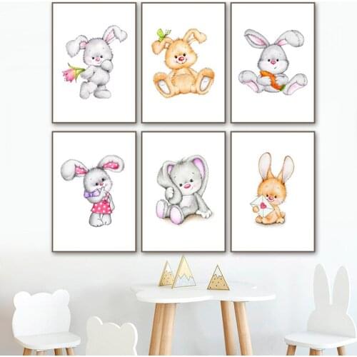 Cute Rabbit Carrot Flower Butterfly Wall Art Canvas Painting Nordic Posters And Prints Wall Pictures Baby Kids Room Home Decor