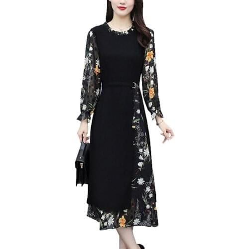 Fashion Women Slim Spring Dresses Plus size Loose Office Casual Vestido Long sleeve Printed High quality Chiffon Dress OK657