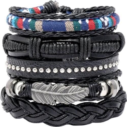 Hippie Fashion Vintage Feather Ethnic Bracelet Retro Casual Braided Leather Charm Wristband Wrap Bangle Punk Rock Unisex Jewelry