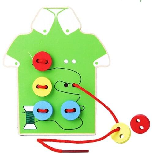 Montessori Education Wooden 2 Kinds Wear The Button Wooden Toys Threading Board Beaded Blocks Child Birthday Gift