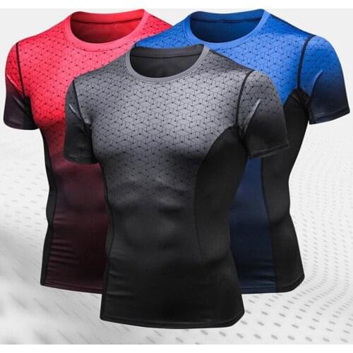 Men Homme Running T-Shirts Printed Quick Dry Slim Compression Gym Tops Sportswear Male Fitness Clothing Bodybuilding Tees 2019