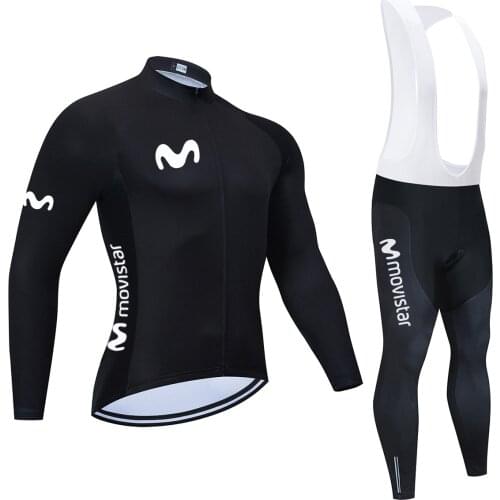 Ropa Ciclismo Team MOVISTAR Cycling Jersey Bib Shorts Set Long Sleeve Autumn 20D Gel Pad Mountain Bike Cycling Clothing Men 2021