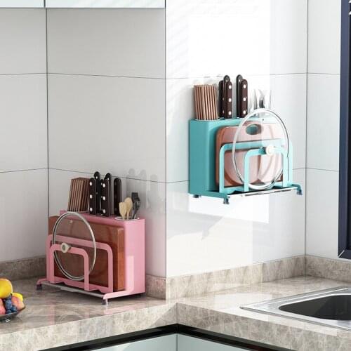 Stainless Steel Knife Holder Cutlery Storage Rack with Drainer Tray Cutting Board Organizer Kitchen Accessories Shelf Container