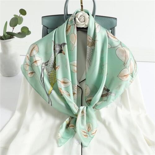 New Bird Animal Print Scarf Silk Square Women Shawl Headband Spring Scarves Lady Neck Wrap Foulard Hijab Pashmina Bandana