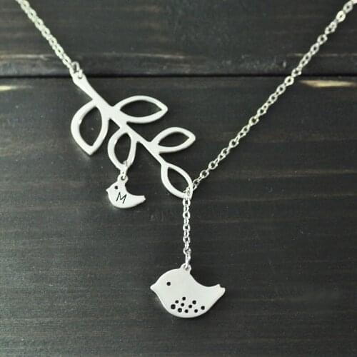 Mama Bird Lariat Necklace Baby Bird alloy Branch custom Necklace family necklace family pendant bird pendant
