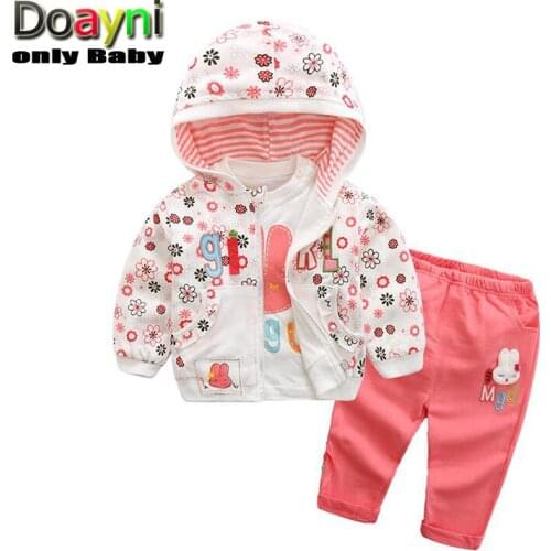 Doayni Baby Girls Casual Clothing Sets 3pcs Outwear Sweatshirt Tops and Pants with Letters and Printed Flower Kids Clothing 3pc