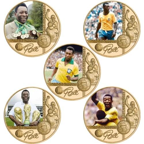 The King Of Football Pele Gold Plated Commemorative Coin Set with Coin Holder Football Challenge Coins Souvenir Gift for Him