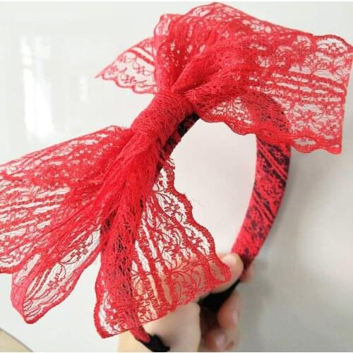 Mixed Colors Vintage Big Lace Bow Headband Women Girls Headpieces Korean Hair Bow Hairband Hair Accessories