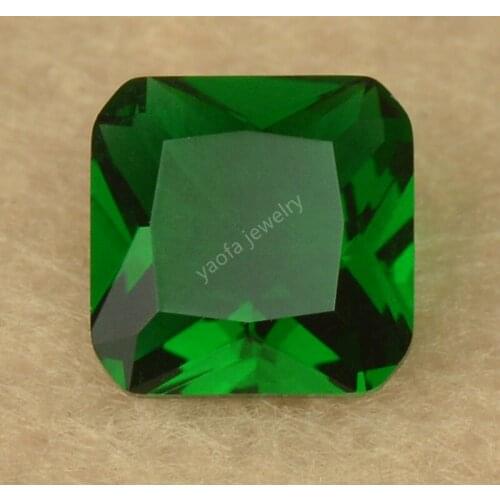 Sale 3x3~12x12mm 5A Dark Green Emeral-d Color Loose Glass Beads Square Octangle Shape Princess Cut Synthetic Gems Glass Stone