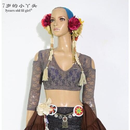 Belly Dance Top Ats Tribal Lace Choli Drop Long Sleeve Womens Costume BNN11 15