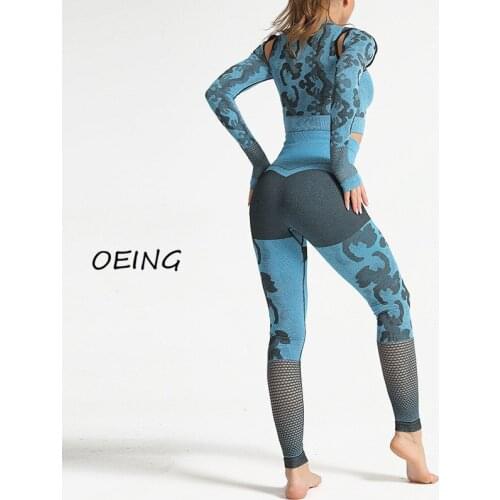 Workout Clothes for Women 2021 Long Sleeve Gym Set Women Leopard Hollow Out Sport Set Women
