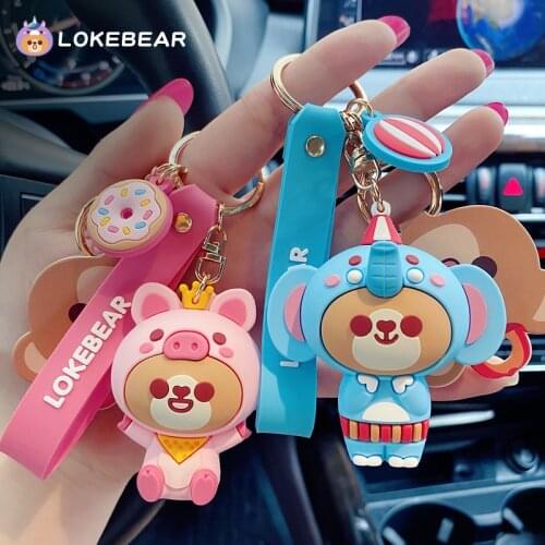 Creative Trend Epoxy Loco Bear Keychain Korean Cute Cartoon Animal Keyring Women Men Bag Car Pendant Key Chain Gifts