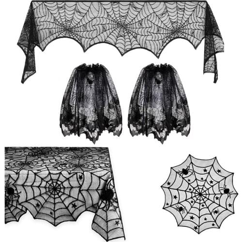Halloween Decoration For Home Lace Spider Web Lace Lamp Shade Tablecloth Fireplace Mantel Door Curtain Festive Party Supplies
