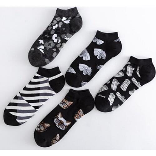 Spring 1 pair Black Stakes Funny Cotton Boat No Show Socks Happy Invisible Women Men Short Low-Cut Sock Slippers Breathable Sock