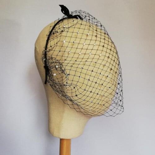 Black birdcage veil with bow white Rhinestone bridal veil Blusher Veils voilette masquerade ball bachelorette gatsby fascinator