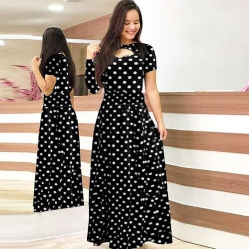 Women Maxi Dress Summer Flower Print 2021 Short Sleeve Boho Long Dresses Ladies Sexy Hollow Out Polka dot Dress Large Size 5XL