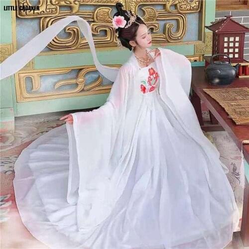 Halloween White Ancient Costume Hanfu Womens Elegant Fairy Cosplay Improved Dress Red and White Traditional Chinese Dresses