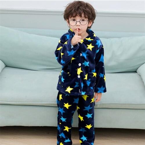 Winter Children Fleece Pajamas Warm Flannel Sleepwear Girls Cartoon Coral Fleece Kids Pijamas Homewear Boys Pyjama 0-5 YEARS