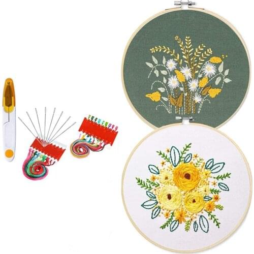 2 Pack Embroidery Kits with Pattern And Instructions Cross Stitch Set Full Range of Stamped Broderie Easy To Operate