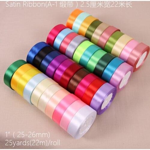60 color Satin Ribbon 25mm Silk Sewing Accessories Fabric DIY Supplies Apparel Tape Rap Polyester Trim Roll Materials D