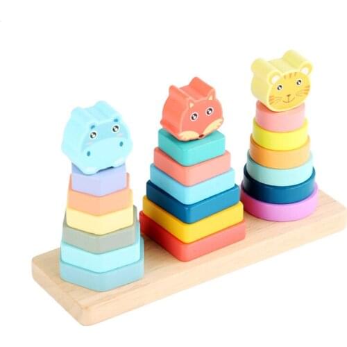 Baby Toys Wood Animal Matching Set Geometric Sorting Board Kids Educational Toy Stacked Puzzle Child Pillar Tower Gift