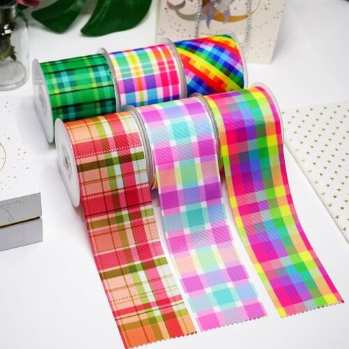 DIY Cartoon Stripes And Grids Printed Grosgrain Ribbon For Craft Supplies Sewing Accessories 5 Yards. 11405