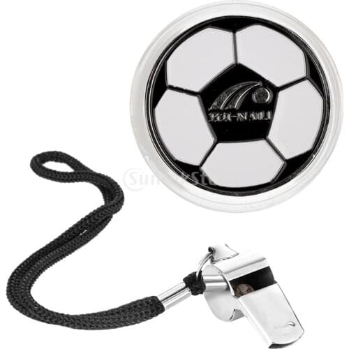 Double Sided Football Soccer Referee Flip Coin Toss Coin Plus Sports Referee Metal Whistles with Lanyard