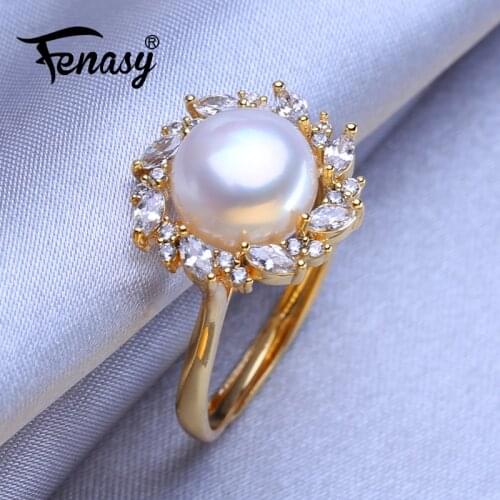 FENASY Natural Freshwater Pearl Rings For Women Bohemian Adjustable Gold Color Ring Female Party Wedding Jewelry