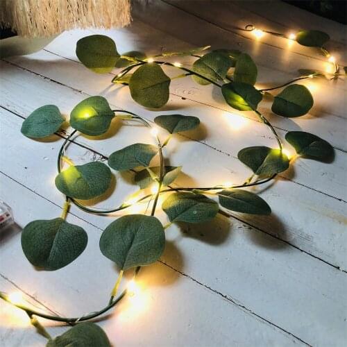 2M/10M Green Leaf String Lights Artificial Vine Fairy Lights Battery Powered Christmas Holiday Garland Lights For Weeding Decor