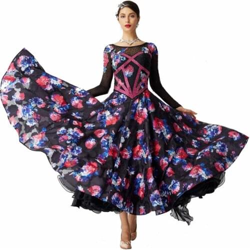 B-2034 Custom New National Standard Printing Modern Dance Costume Competition Ballroom Dance Smooth Dress For Competition