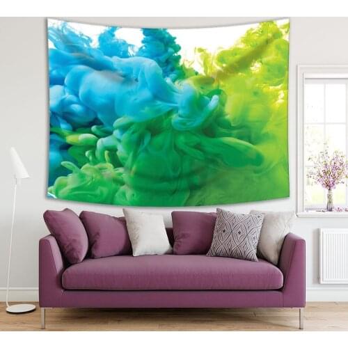 Tapestry Blue and Green Paint Splash on White Background Bright Colored Artwork Printed
