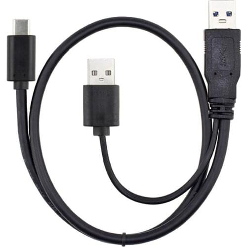 Hot USB 3.0 Male & USB 2.0 Dual Power Data Y To Type-C USB-C Cable for Laptop & Hard Disk Cable UC-125