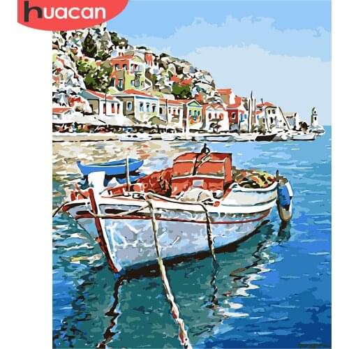 HUACAN Painting By Number Boat Drawing On Canvas HandPainted Art Gift DIY Pictures By Number City Landscape Kits Home Decor