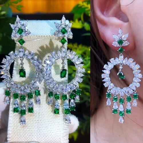 JIMBORA Luxury Clear Noble Green Pendant Earrings For Women Wedding Cubic Zirconia Engagement Party earrings for women 2021