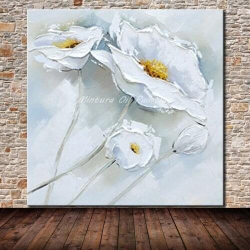 Mintura Paintings Hand Painted White Flower Oil Painting On Canvas Wall Picture For Living Room Home Decoration No Frame Gift