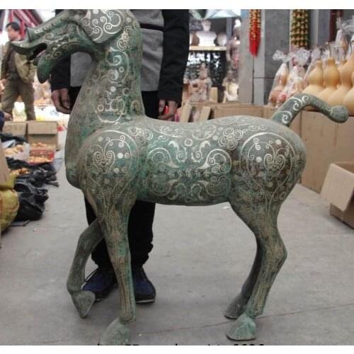 China Dynasty Royal Palace Bronze Silver-Gilt Wild Animal Horse Sculpture Statue