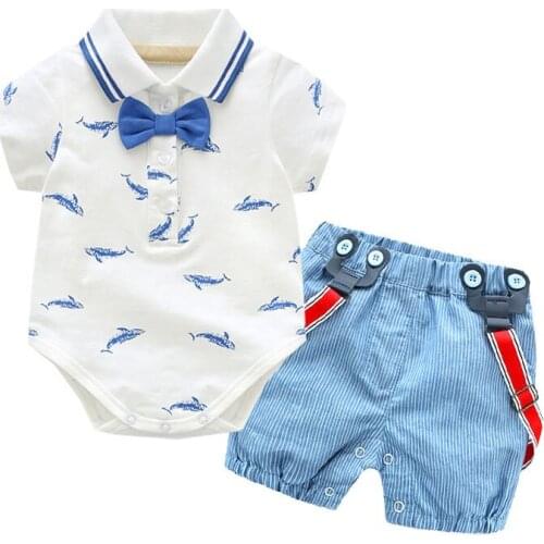 Toddler Boys Clothing Set Newborn Gentleman Suit Kids Short Sleeve Bow Tie Shirt+Suspender Shorts Casual Summer Baby Boy Clothes