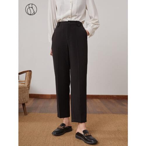 DUSHU Plus size black suit casaul pants capri Women pleated white high waiste trousers Female elastic office spring summer pants