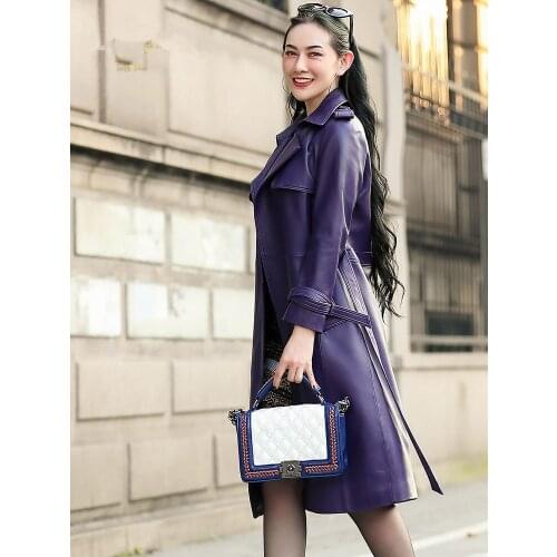 Leather Jacket Spring Autumn Jacket Women Genuine Sheepskin Coat Female Jacket Long Windbreaker Chaqueta Mujer 39C08-23