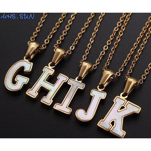 MHS.SUN Stainless Steel Chain Necklace With Shell 26 Letters Pendant Choker Necklace Fashion Alphabet Jewelry For Women/Girls