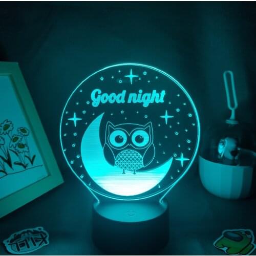 Cute Animal Owl Moon Stars 3D LED Neon Lamps RGB Sleep Night Lights Birthday Gift For Kid Child Bedroom Bedside Table Decoration