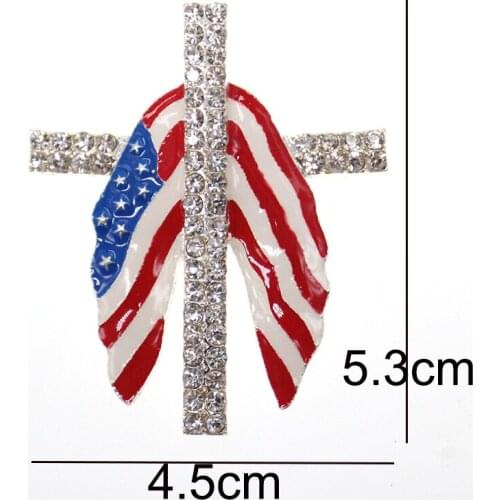 Fashion 100pcs/lot American Flag Cross Crystal Pin Brooch