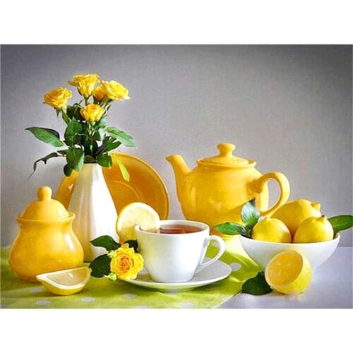 Lemon Fruits DIY Cross Stitch Embroidery 11CT Kits Craft Needlework Set Printed Canvas Cotton Thread Home Dropshipping