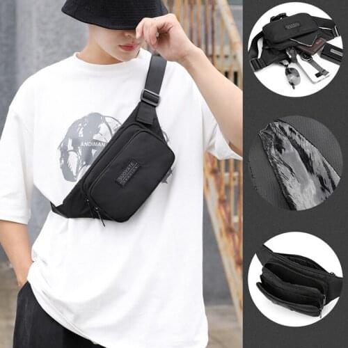 New Fashion Mens Chest Bag Multipurpose Waist Bag Waterproof Nylon Shoulder Bag Casual Travel Wasit Pack Messenger Bag Black